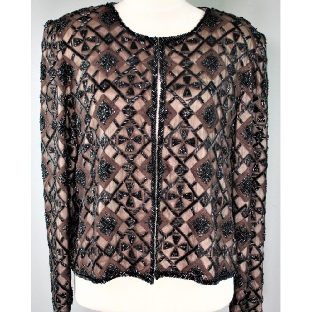 Vtg J Kara NY Jacket S Sheer Beaded Silk Formal Special Occassion Evening India